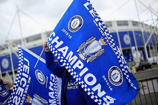 LEICESTER, ENGLAND - MAY 03: Leicester reacts to Leicester City's Premier League Title Success on May 03, 2016 in Leicester, England. (Photo by Matthew Lewis/Getty Images)